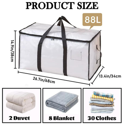4Pcs Extra Large Moving Storage Bag with Zips Clear Wardrobe Organizer Tote