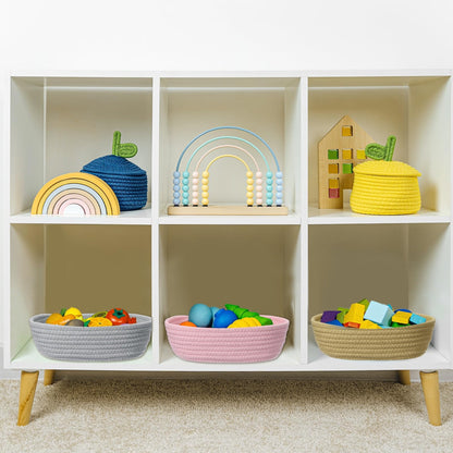 sourcing map White Small Cotton Rope Woven Storage Basket, Shelf Closet Storage Gift Woven Baskets Cute Nursery Box Bin Decor Organization Bin for