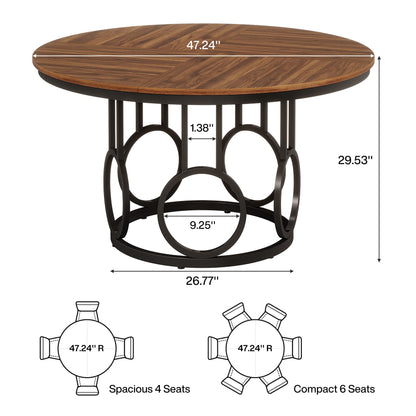 Tribesigns 47-Inch Round Dining Table, Wood Kitchen Table with Sturdy Metal Base for 4-6 People, Large Circle Dinner Table for Dining Room, Kitchen