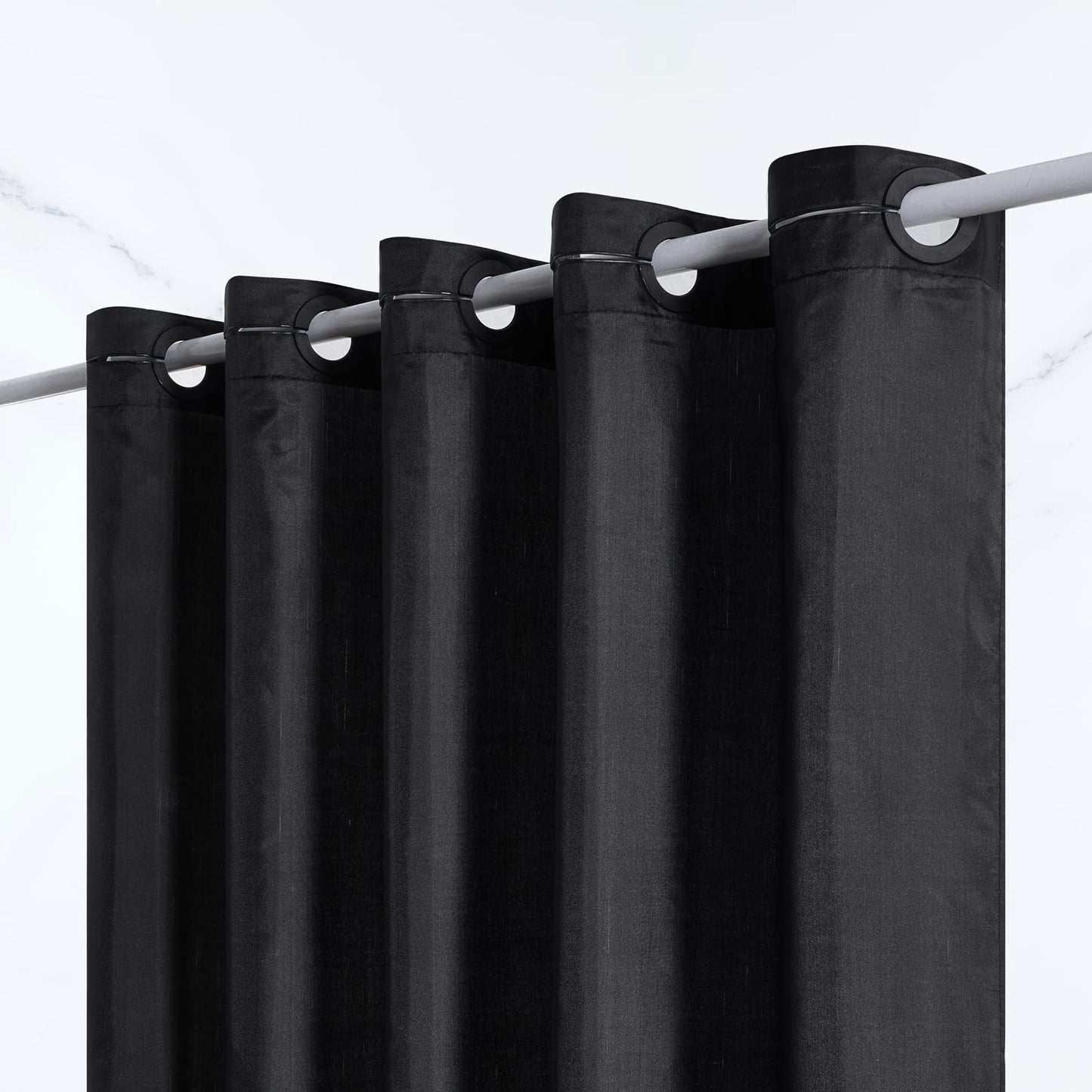 Furlinic Hookless Shower Curtain Black Bathroom Wet Room Curtains Weighted Hem Waterproof Mildew Resistant Polyester Fabric 47x72 Inch.