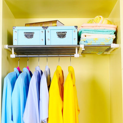 BAOYOUNI Extendable Closet Shelf Rod Clothes Hanger Organizer Heavy Duty Metal Storage Rack DIY Separator Divider (65-110cm)
