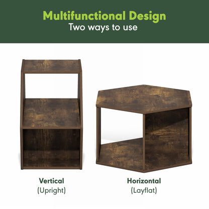 Furinno SIMPLE DESIGN Coffee Table, Hexagon Modern Coffee Table with Open Shelf, Vertical or Horizontal Side Table, for Living Room, Bedroom