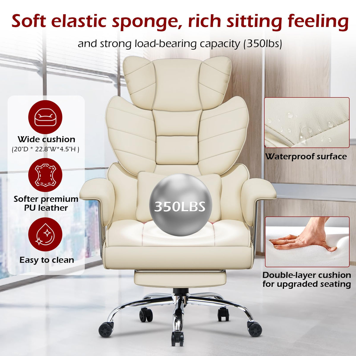 naspaluro High Back PU Leather Ergonomic Computer Recliner, Big Tall Executive Desk Office Chair with Armrests/Footrest