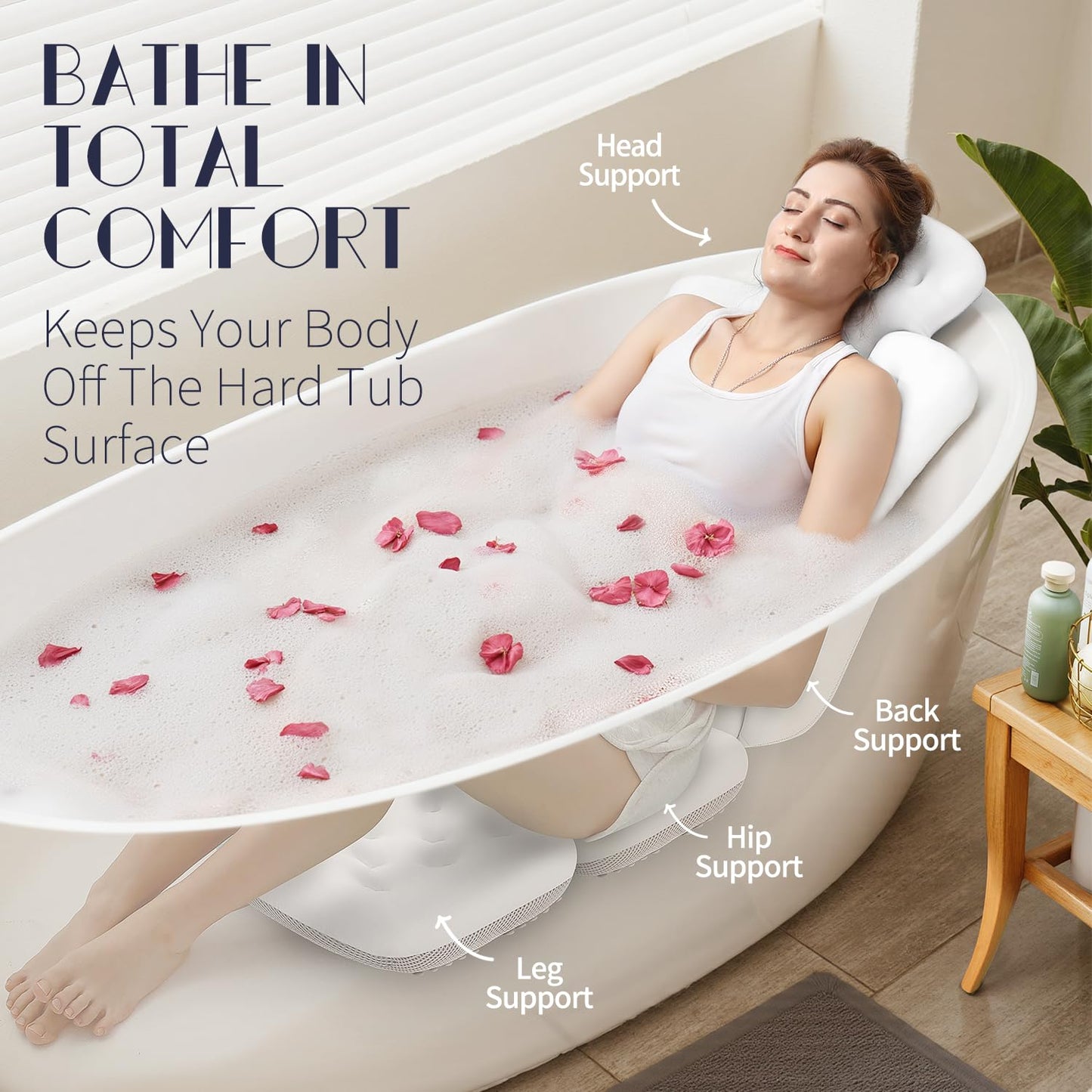 Full Body Bath Pillow for Bathtub, Thick Bathtub Cushion, Luxury Tub Pillow for Bath for Headrest Neck and Back Support White 130 X 41CM