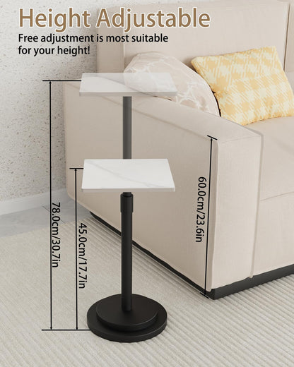 GUOHNHE Square Side Table, Height Adjustable Drink Stand, 2 Pack, White