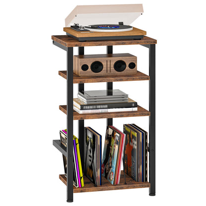 HOOBRO 4-Tier Record Player Stand, Vinyl Record Storage, Side Table, Turntable Stand for Audio Equipment, AV Media Stand for Living Room, Bedroom