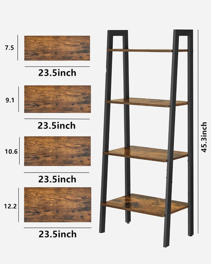 Ladder Shelf, 4-Tier Ladder Bookshelf, 23.5inch Industrial Bookcases, Etagere Utility Organizer Shelves