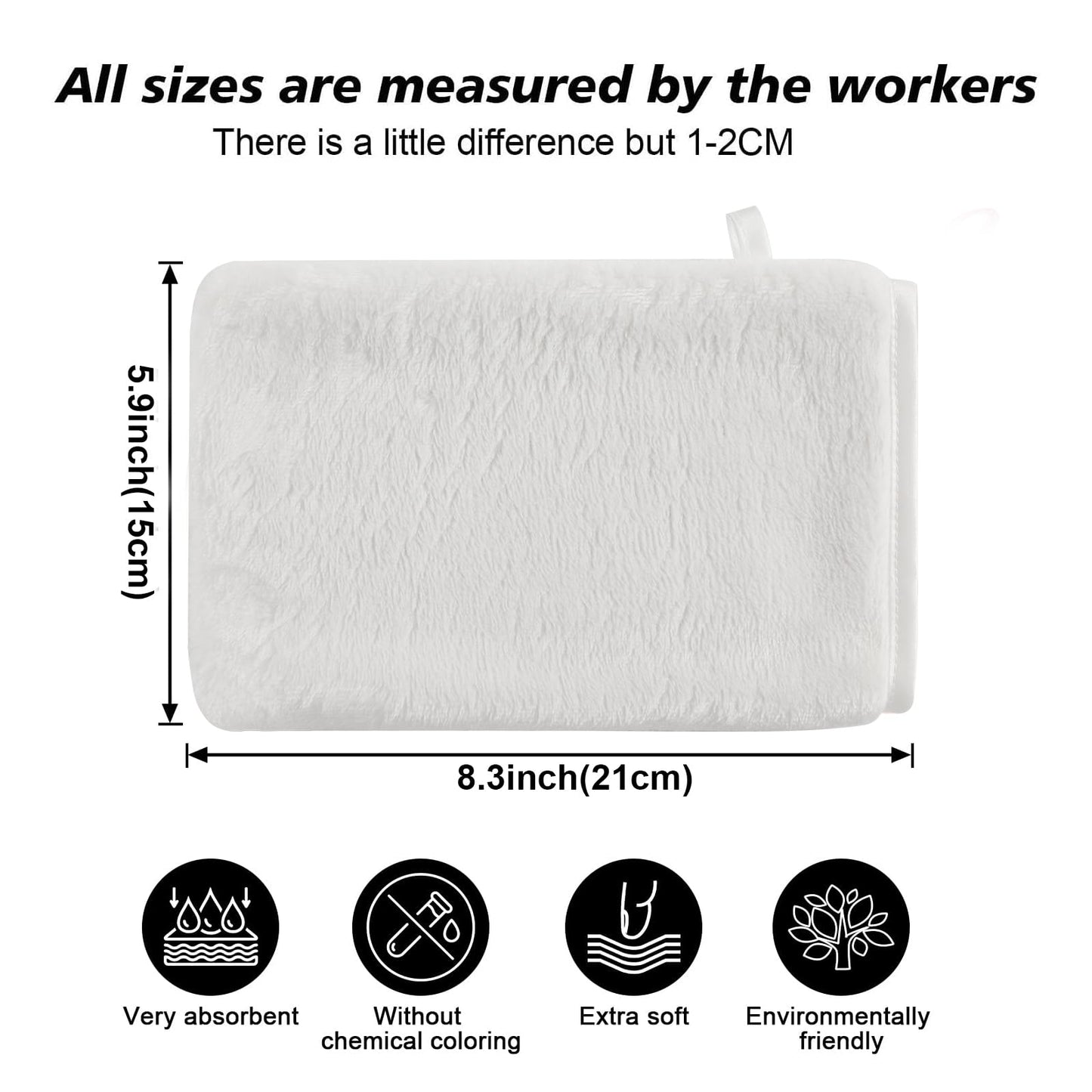 PHOGARY Pack of 8 Microfibre Body Wash Mitts Set, Flannels Soft Face Mitts, Bath SPA Cloth, Reusable Makeup Remover Mitt Gloves, 15x21 cm, White