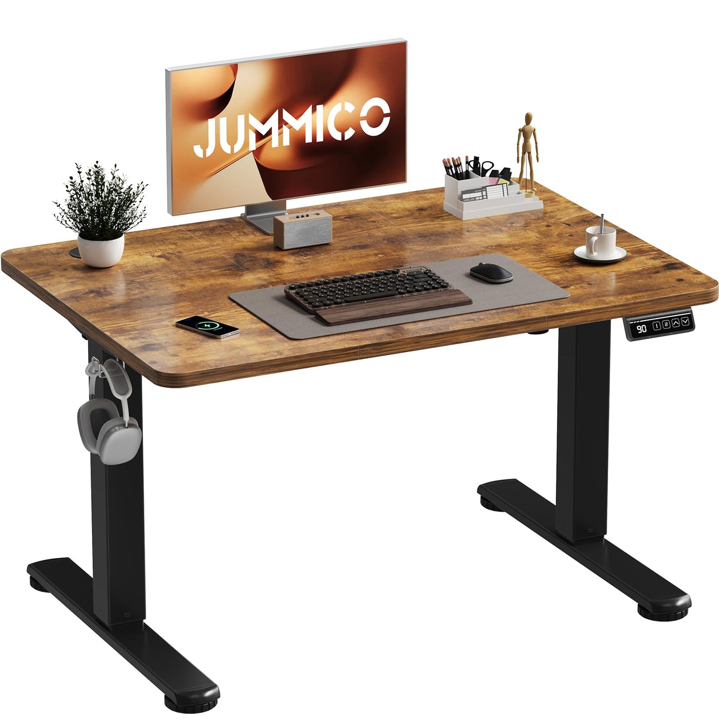 JUMMICO Electric Standing Desk 100 x 60 cm Home Office Height Adjustable Desk, Computer Lift Table with Smart Panel