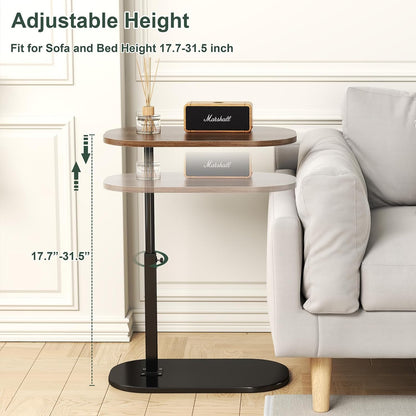 Gelory Height Adjustable Side Table 360° Swivel End Tables, Black Walnut