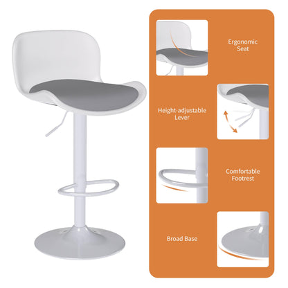 Flysky Set of 2 360° Swivel Bar Stools, Height Adjustable, White/Grey