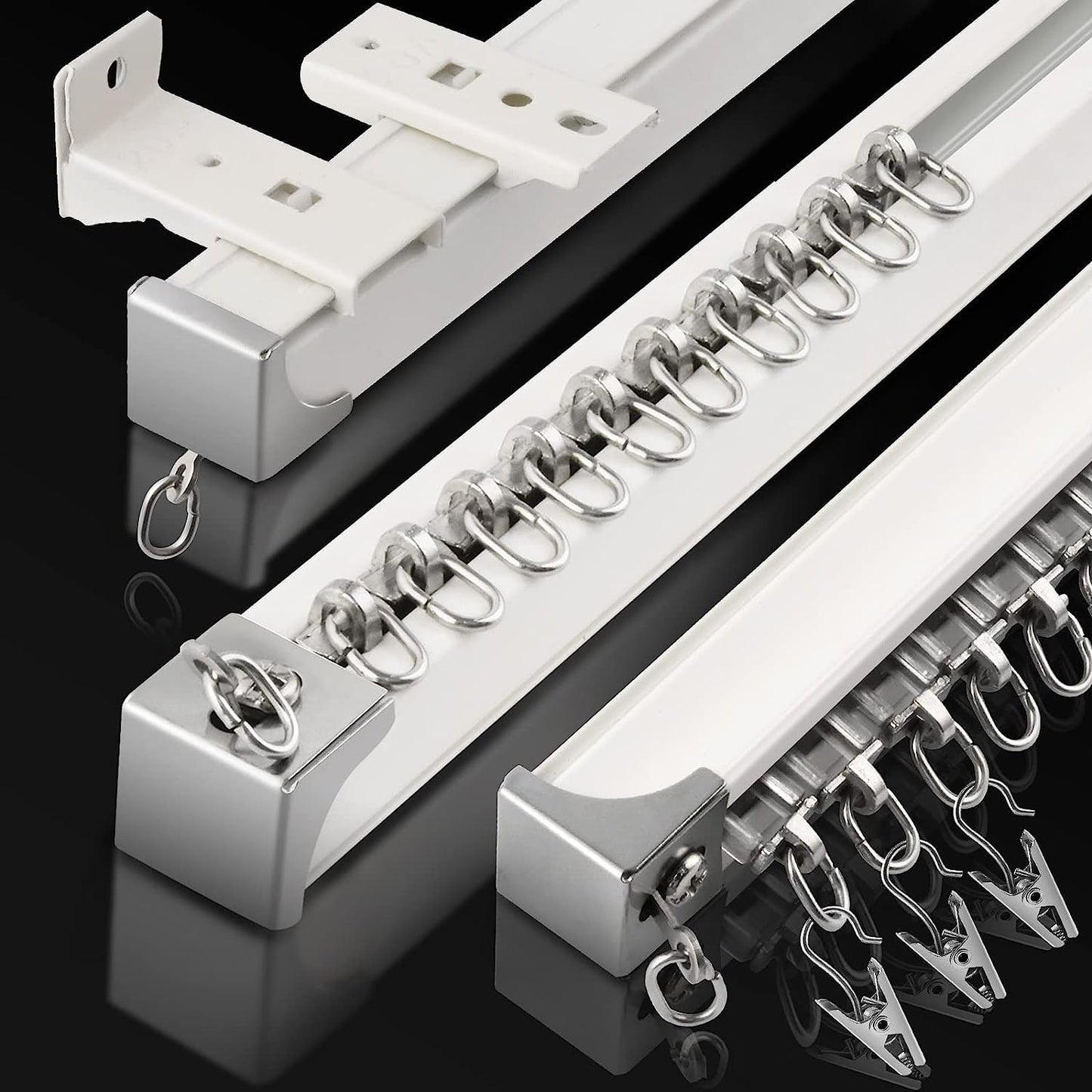 Ceiling Curtain Track, (3Ft-9Ft) Wall or Ceiling Mount Flexible Curtain Rail System, Room Divider, Aluminum Sliding Drop Ceiling Track Set for