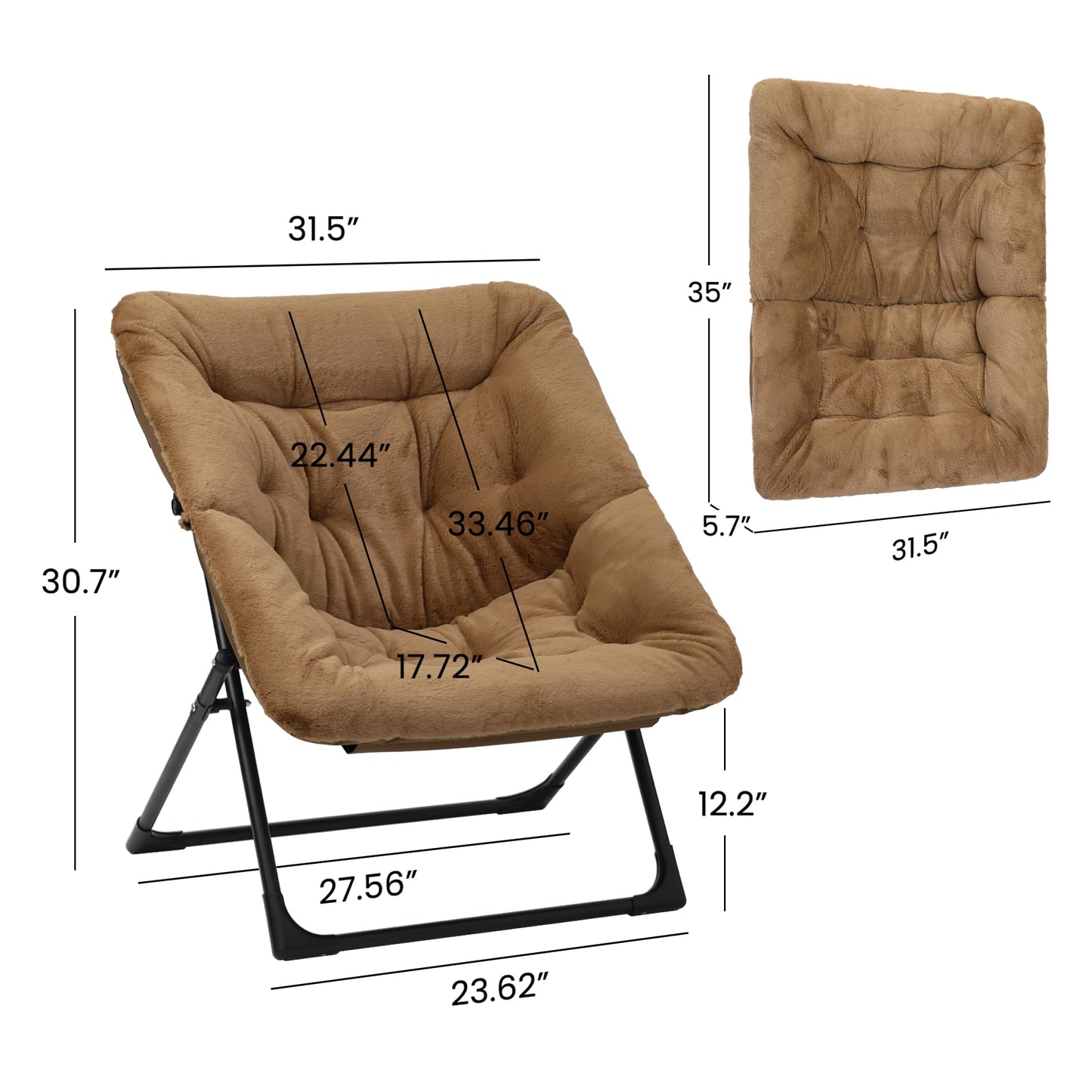 Mordchil EU Folding Saucer Chair, Comfy Faux-Fur Reading Chair, Foldable Oversized Accent Chairs for Teens, Adults