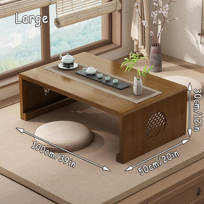 JIANCNGU Bamboo Chinese Tea Floor Table Japanese Foldable Coffee Table Altar Table For Meditation Low Portable Collapsable Tatami Table for Living