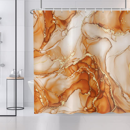 ASDCXZ Orange Marble Shower Curtain 180x200 cm, Modern Abstract Art Orange Gold Marble Optics Texture Waterproof Bath Curtain Polyester Textile