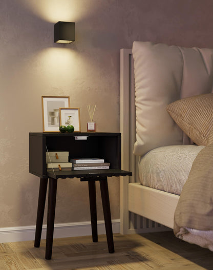 YMYNY Fluted Nightstand Set of 2, Small End Table, Modern Coffee Table with Drawer, Solid Wood Legs, Retaining Chain, 35x27x53cm