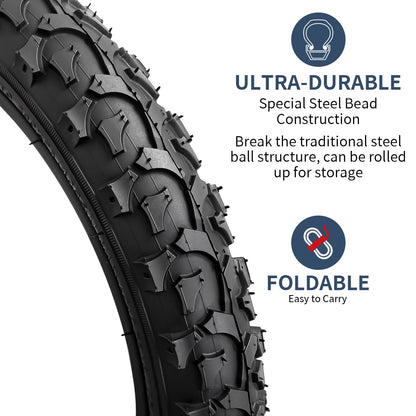 YunSCM 2-Pack Foldable 16 inch Bike Tyres 16x2.125 ETRTO 57-305 and 16'' Heavy Duty Bike Inner Tubes AV32mm Valve Compatible with 16x2.10 16x2.125