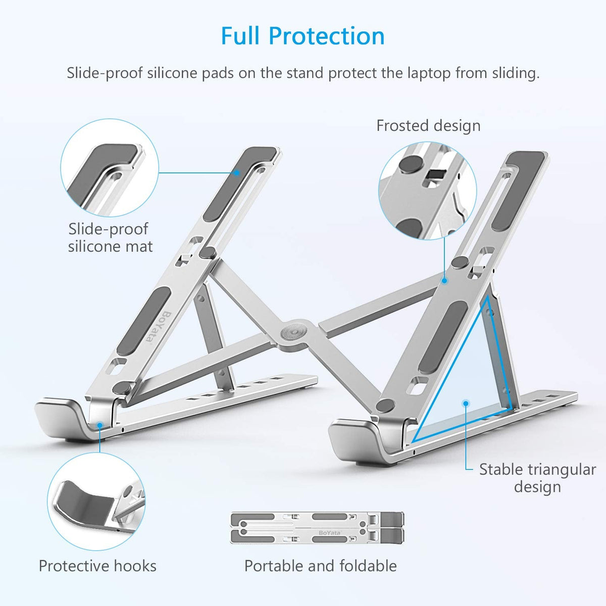 BoYata Laptop Stand, 6-Level Height Adjustable Portable Laptop Riser,Silver