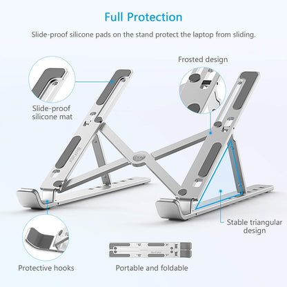 BoYata Laptop Stand, 6-Level Height Adjustable Portable Laptop Riser,Silver