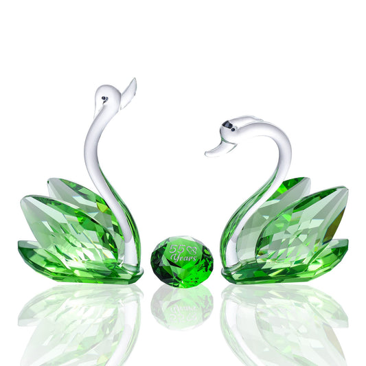 Set of 2 Crystal Green Swans for Wedding Gifts for Couple 55 Years Marriage Emeraled 55th Wedding Anniversary Presents for Parents Glass Swans