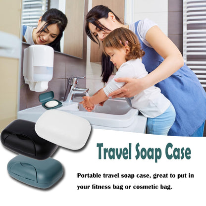 3-in-1 Soap Case - Waterproof & Leakproof Soap Bar Holder with Lid - Portable for Shower & Travel (Black, White, Navy Blue)