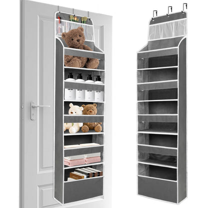 HONZUEN Over Door Hanging Organiser, Back of the Door Storage with 5 Large Shelves & 3 Mesh Pockets, Transparent Windows, Reinforced Hooks