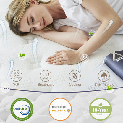 Bednew Double Mattress, 32cm Hybrid Mattresses Double Size 4FT6, Memory Foam & Individually Pocket Spring for Pain Relief, Medium Firm Mattresses