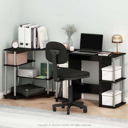 Furinno Computer Study Desk, Engineered Wood, Americano/Stainless Steel, 39.5 (D) x 97.51 (W) x 72.59 (H) cm