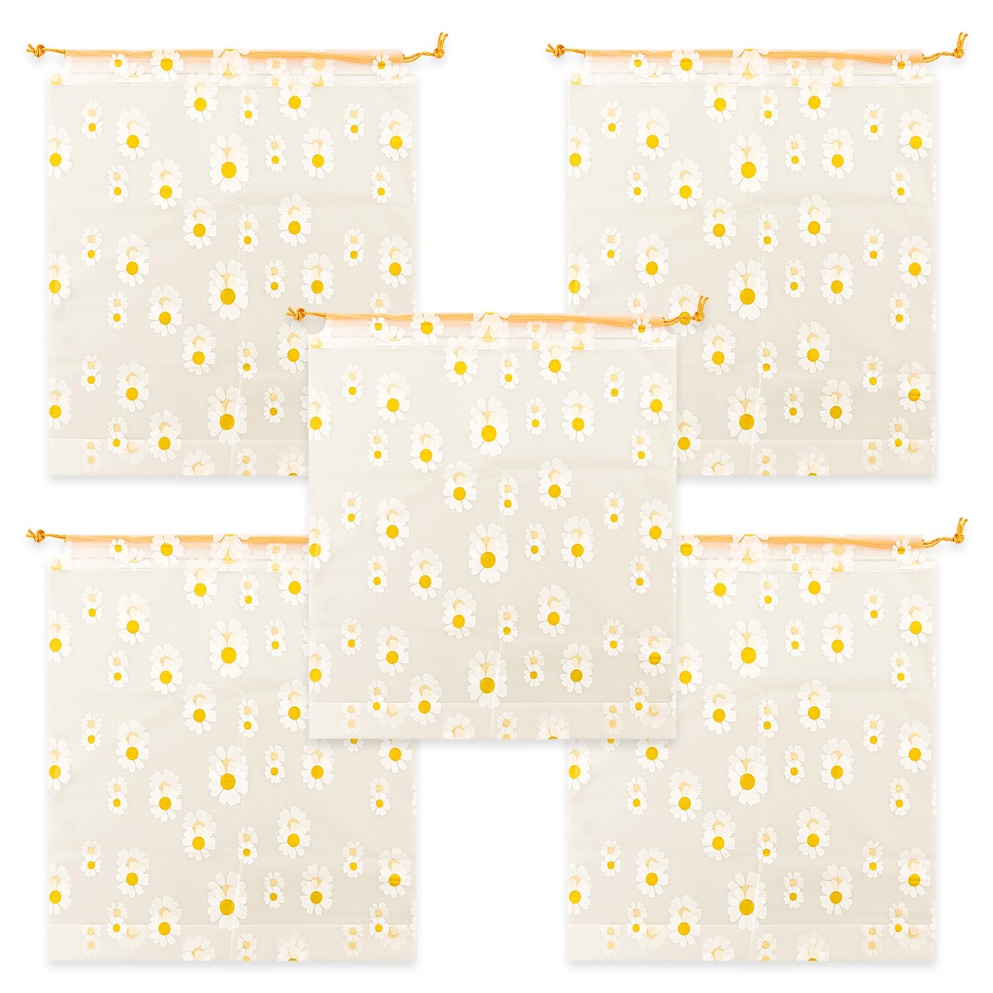 Tabanzhe 5 PCS Daisy Flower Pattern Drawstring Storage Bag,Reusable Clothes Space Bags,Waterproof Ziplock Shoe Bags,Large Size Portable Shoes Bag