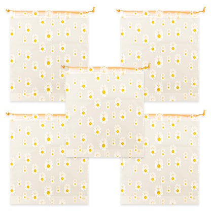 Tabanzhe 5 PCS Daisy Flower Pattern Drawstring Storage Bag,Reusable Clothes Space Bags,Waterproof Ziplock Shoe Bags,Large Size Portable Shoes Bag