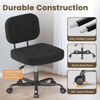 AnyGod Armless Desk Chair, Adjustable Swivel Task Seat, Black Teddy-Fleece