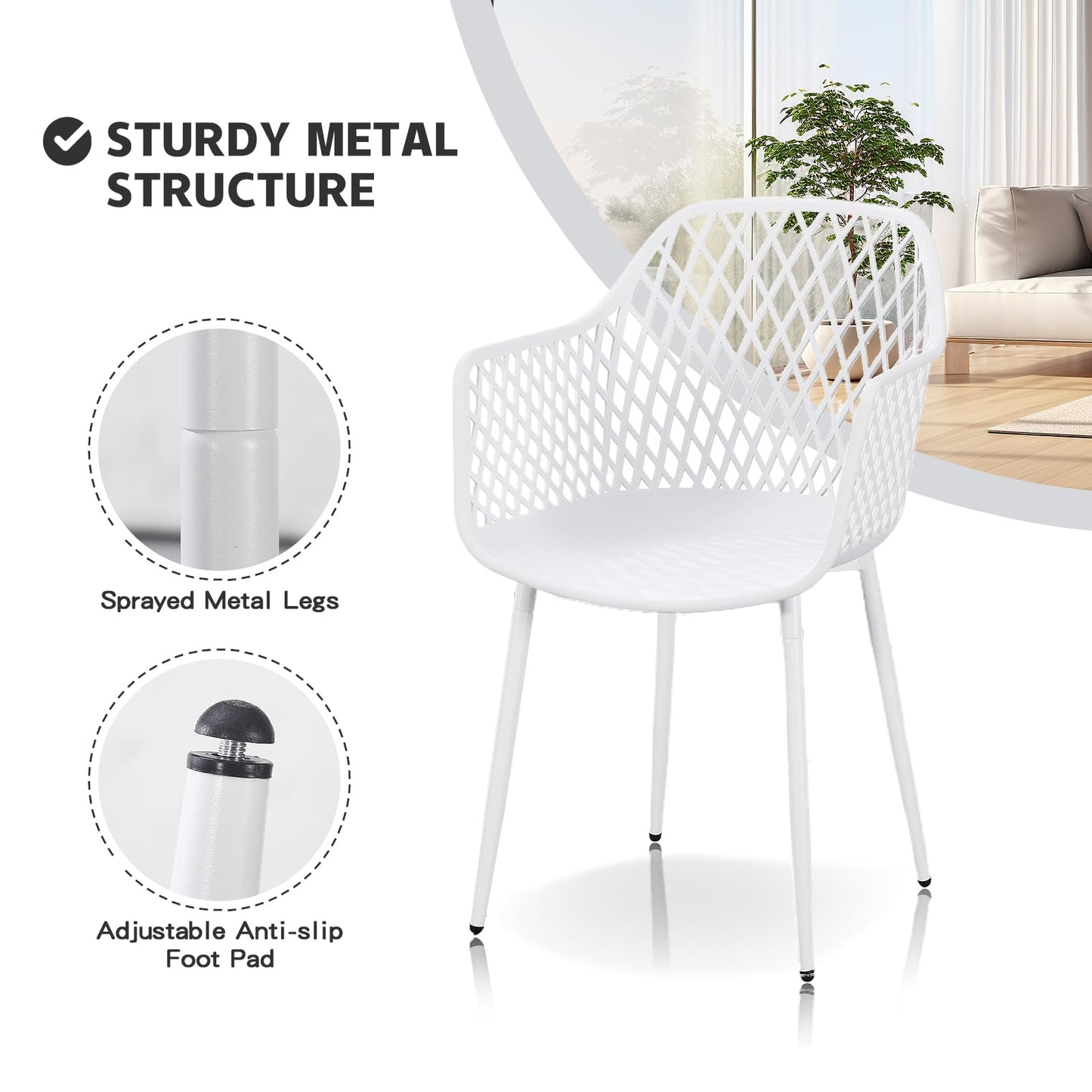 TAO ONE Dining Chairs with Arms, Modern Hollow Back Design Patio Dining Chairs, Living Room Plastic Armrest Side Chair