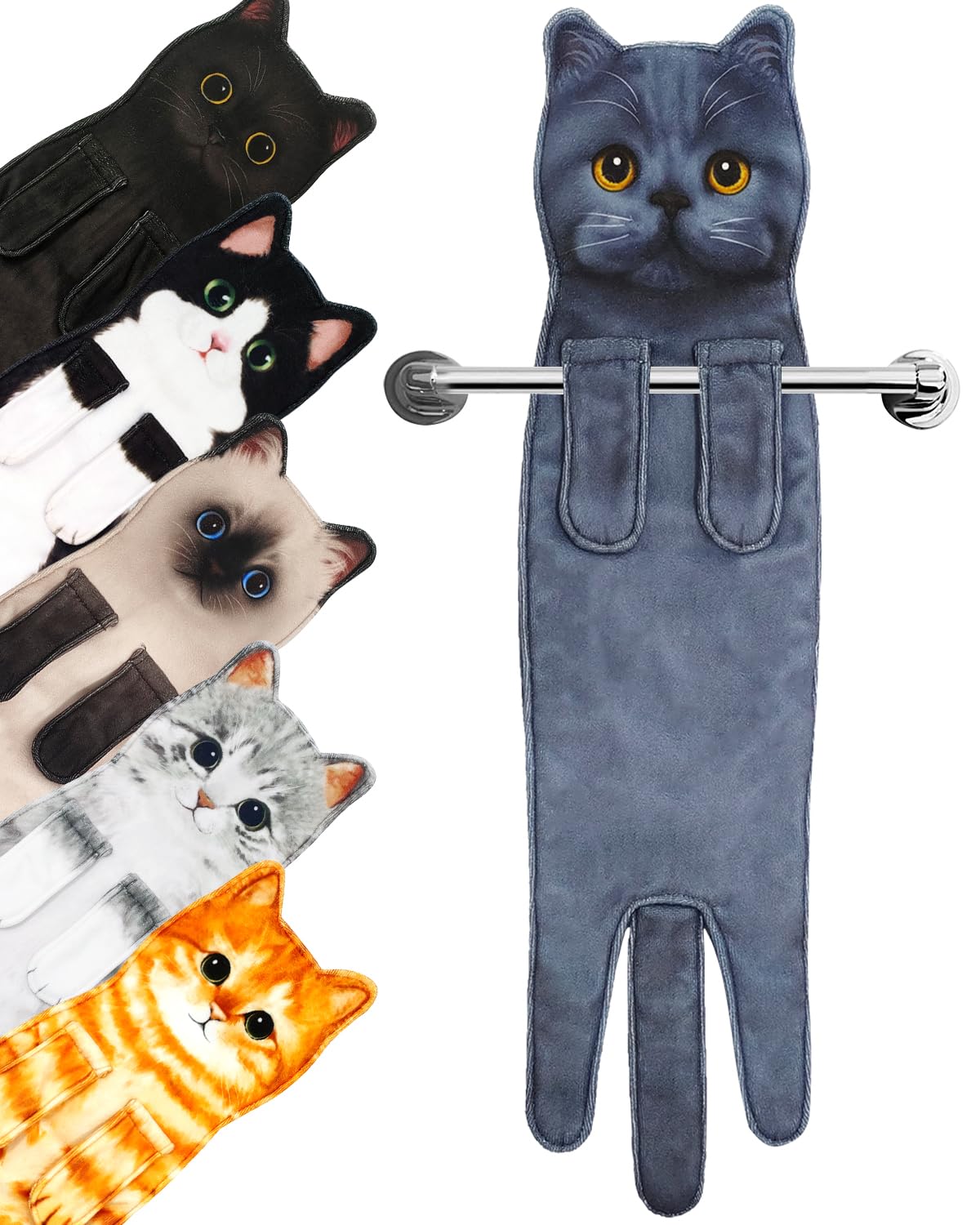 PAT JUUMG Funny Cat Hand Towels for Bathroom,Cute Home Decorative Hanging Kitchen Towel,Super Absorbent Soft,Cat Gifts for Cat Lovers,Gifts For