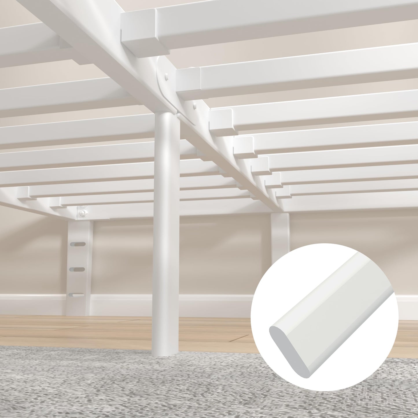 KVLKBV Single Bed Frame 90 x 200 cm,White Bed Frame with Metal Anti-slip Gasket and Large Storage Space Under Bed - Suitable for Bedroom