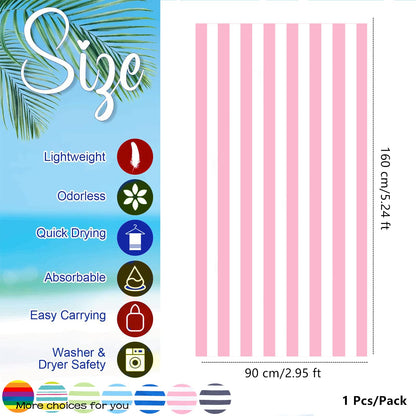 Large Microfibre Beach Towel for Adult,160x90cm Double Sides Pink Striped Sand Free Beach Towel,Lightweight Quick Dry Travel Swim Towel with
