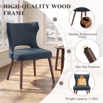 MALOL Upholstered Dining Chairs Set of 2, Dining Room Chairs with Hollow Backrest, High Back Kitchen Chairs with Solid Wood Legs, Thick Seat Cushion