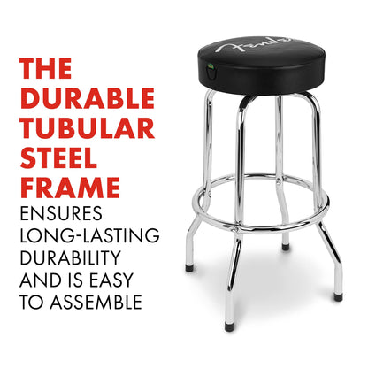 Fender Spaghetti Logo Barstool, Swivel Padded Seat, Black/Chrome, 30 In