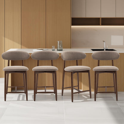 COLAMY 4PCS Counter Height Bar Stools with Back, Modern Upholstered Bar Chairs with Ergonomic Backrest & Footrest, Rubberwood Frame