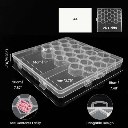 SNAIL GARDEN 4-Pack Secure Seal Bead Storage Boxes with 3 Sizes Grids, 26-Compartment Clear Plastic Organiser with Secure 4-Clasp Lid for Jewellery