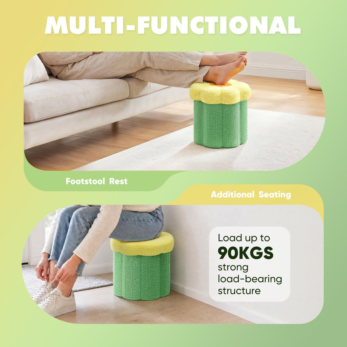 Bonlife Flower Shape Ottoman with Lid, Folding Footrest, Small Storage Box