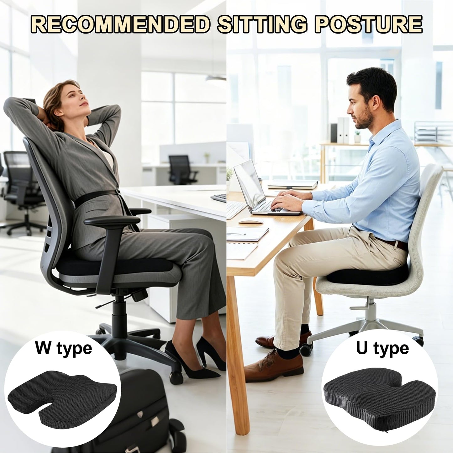 AZVFLY Gel Memory Foam Seat Cushions to Reduce Tailbone Pressure
