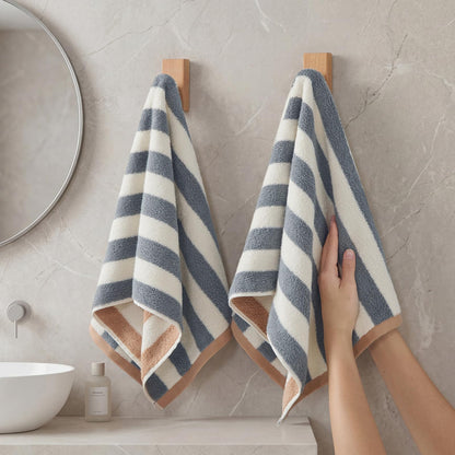 REDKISS 2 Pack Striped Hand Towels for Bathroom - 100% Cotton Decorative Hand Towel Set, 32x72cm, Soft Absorbent and Quick-Dry Towels for Bathroom