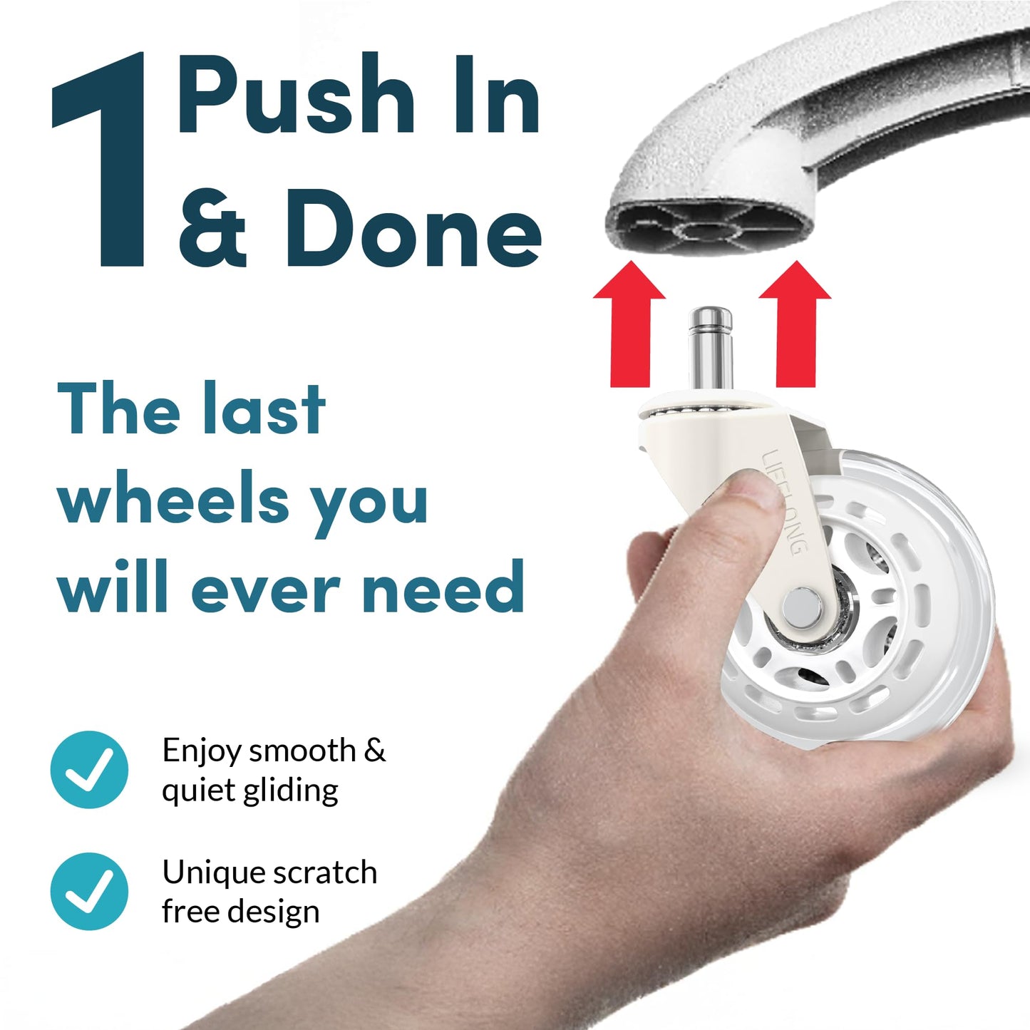 Office Chair Wheels Replacement Rubber Desk Chair Casters for Hardwood Floors and Carpet, Set of 5