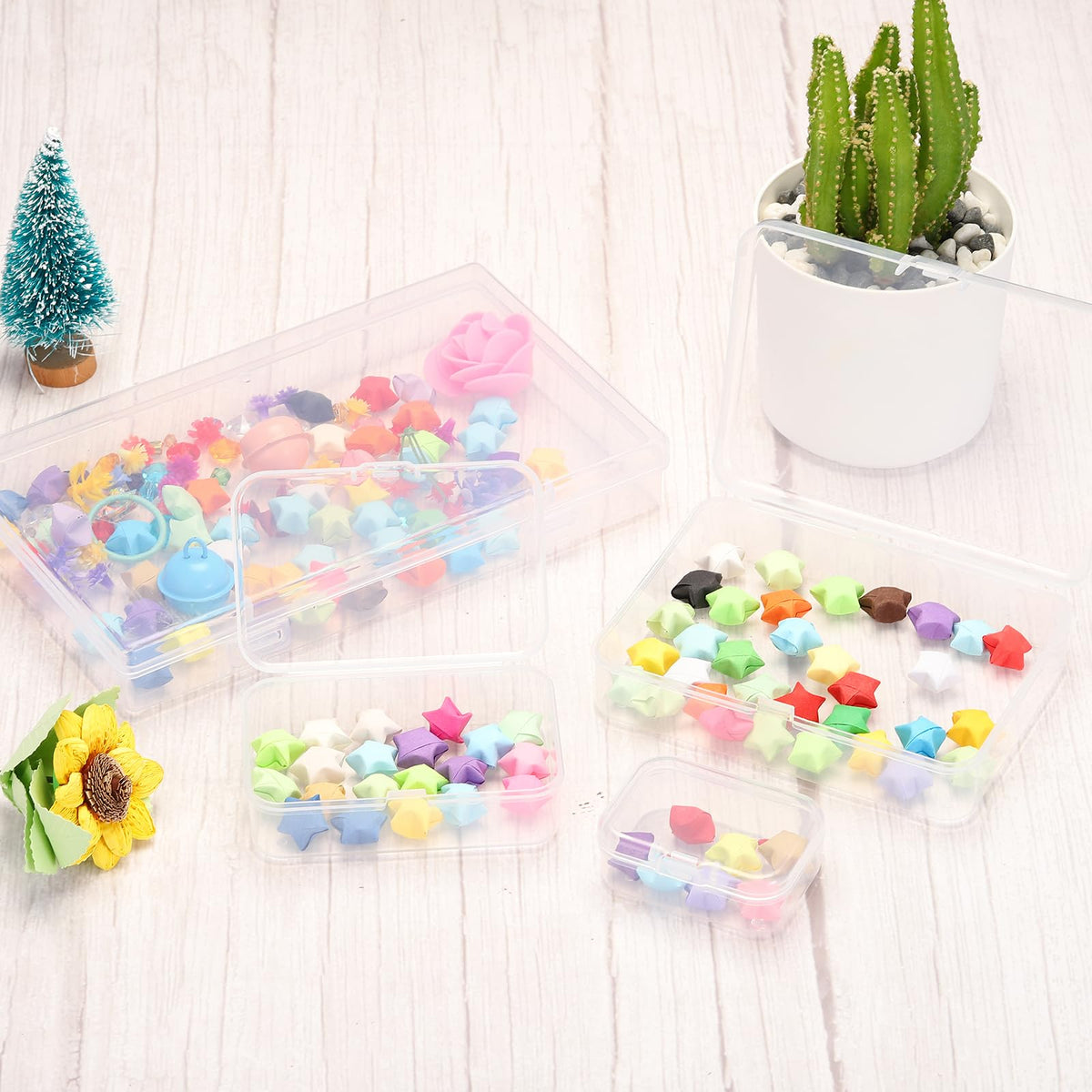 PATIKIL 1.8x1.8x1 Inch Clear Storage Box with Hinged Lid, 20Pack Plastic Stackable Rectangle Organizer Container for Bead Jewelry Small Item Art