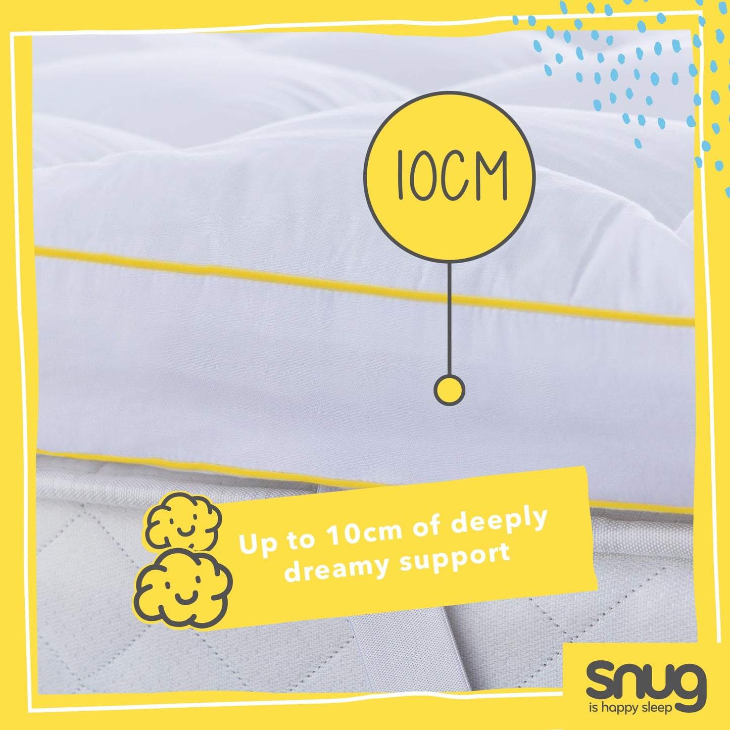 Snug Deeply Dreamy Mattress Topper Single Bed - 10cm 4 Inch Extra Thick Mattress Enhancer with Elasticated Straps Quilted Comfortable Super Soft -