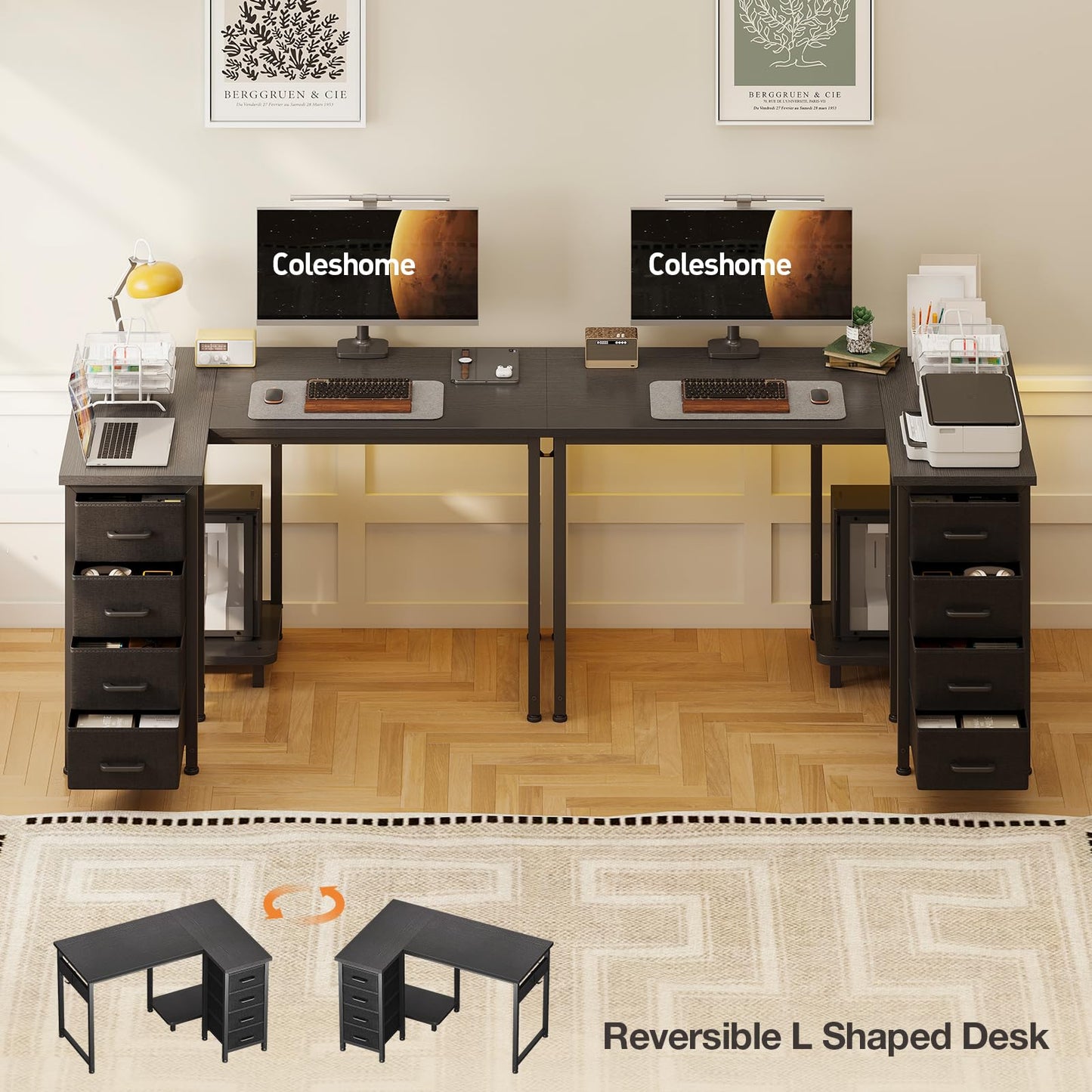 Coleshome Small Corner Desk with Drawers for Home Office, 100x70 cm, Black
