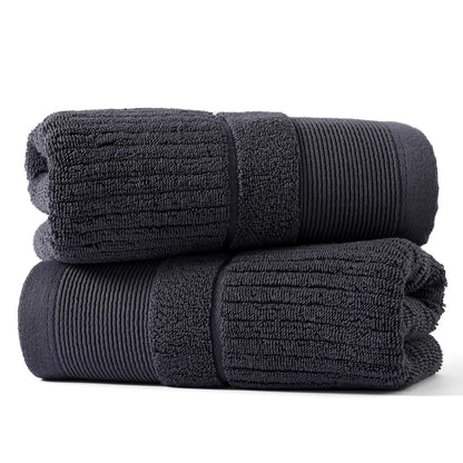 sense gnosis Super Soft Grey Thick Hand Towel Ribbed Striped Pattern 100% Cotton Absorbent Decorative Towel for Bathroom Home 13 x 29 Inch, 2 Pack
