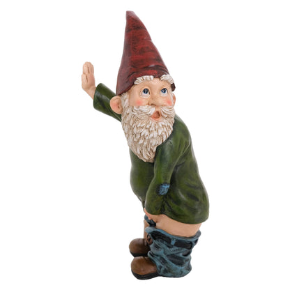 BELLA HAUS DESIGN Willy The Peeing Garden Gnome - 10.3" Tall Polyresin - Red, Green & Brown Funny Gnome Statue for Lawn Ornaments, Indoor or Outdoor