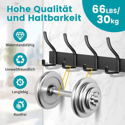 MEIJO Coat Hooks Wall Mounted Stainless Steel, Black Coat Rack Wall Mounted with 6 Hooks Heavy Duty Coat Hooks for Door, Bathroom, Bedroom, Kitchen