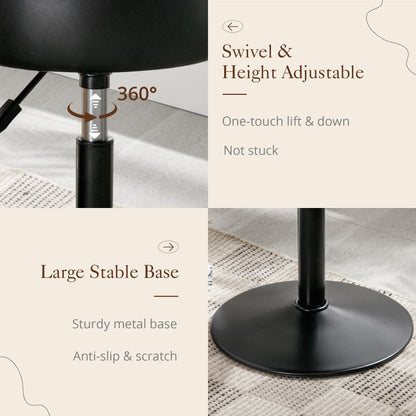 LUE BONA Modern Black Faux Leather 360° Swivel Vanity Stool, Height Adjustable Dressing Table Stool, Tufted Design, 40 to 52 cm, 136 kg Max Weight